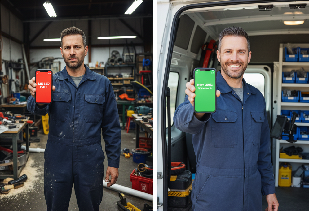 A cartoon showing the sad 'before' and happy 'after' of using Insta-Connect.