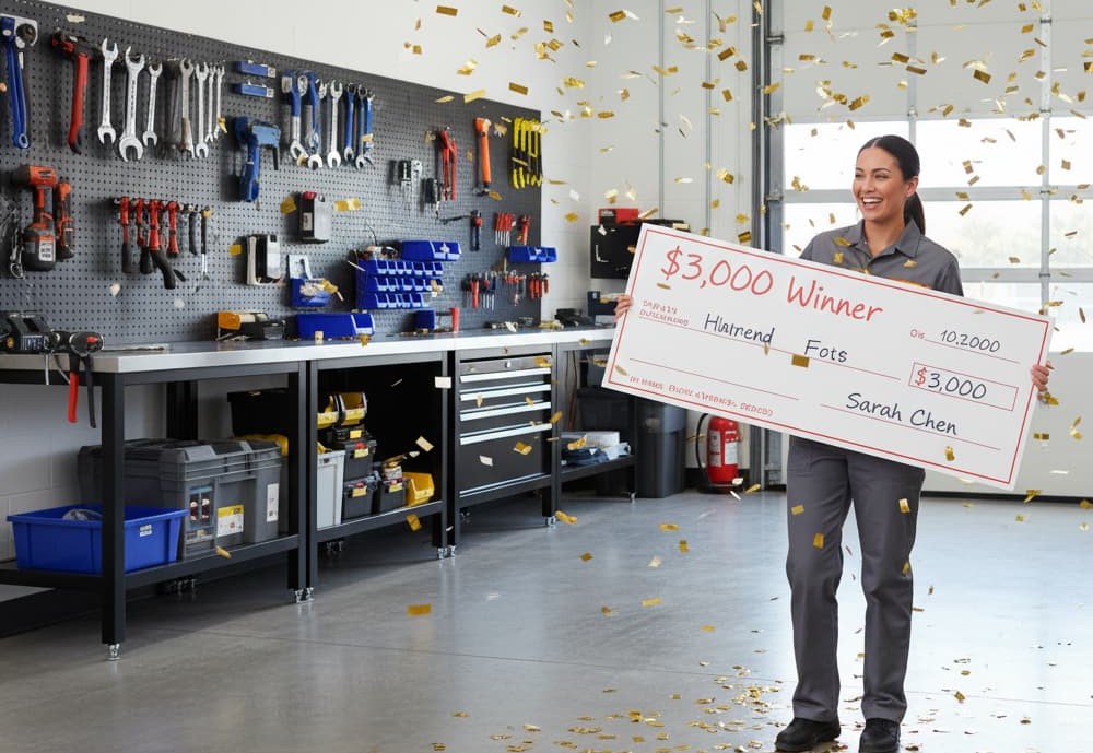 A giant check for $3000 with confetti.