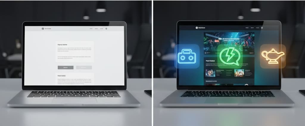 A standard website being transformed with app icons.